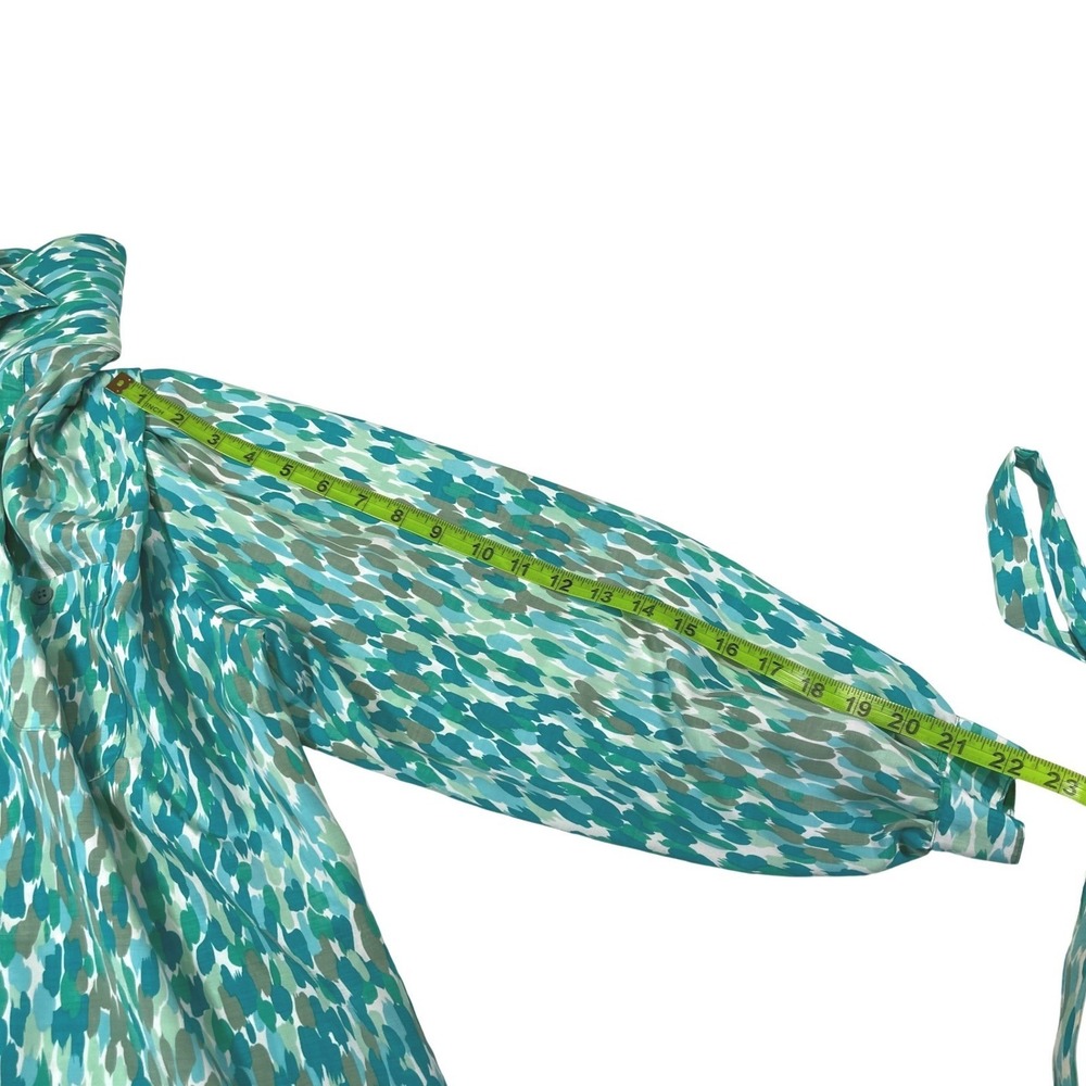Schrader Petite 12 Teal Green Abstract Shirt Dress Belted Long Sleeve Vintage - Picture 6 of 8